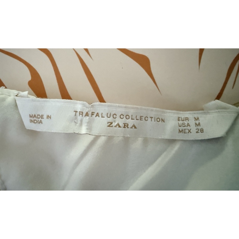 ZARA Trafaluc Maxi Dress M White Embroidered Boho Open Back Crochet Lace Beige - Picture 13 of 14